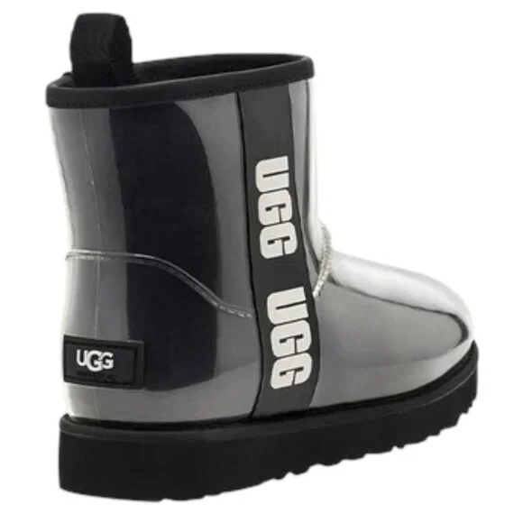 UGG Classic Clear Mini Boot - Black - Sheepskin Lined - Size 7 - Picture 3 of 9